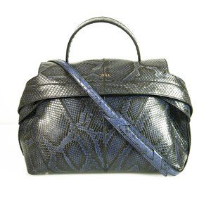 TODS Wave blue black snakeskin large satchel top h